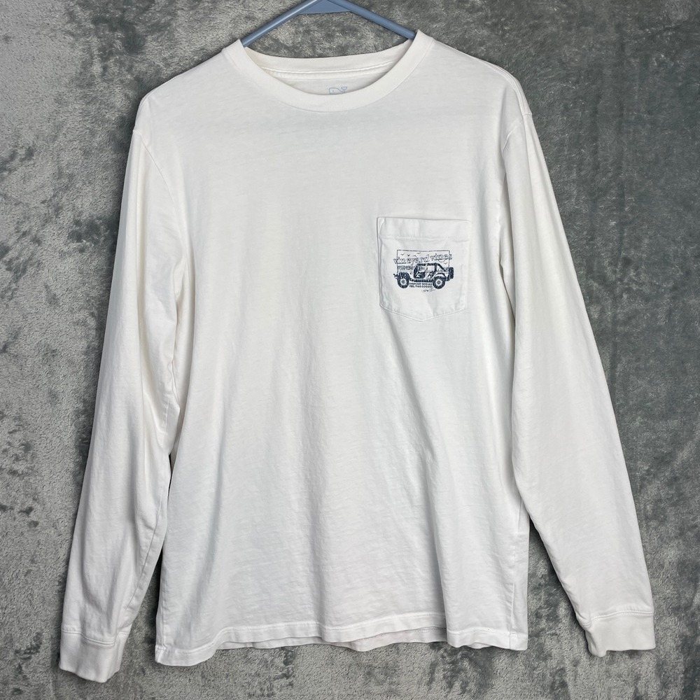 Vineyard Vines T Shirt Mens Small White Long Sleeve Cotton Jeep Marthas Vineyard